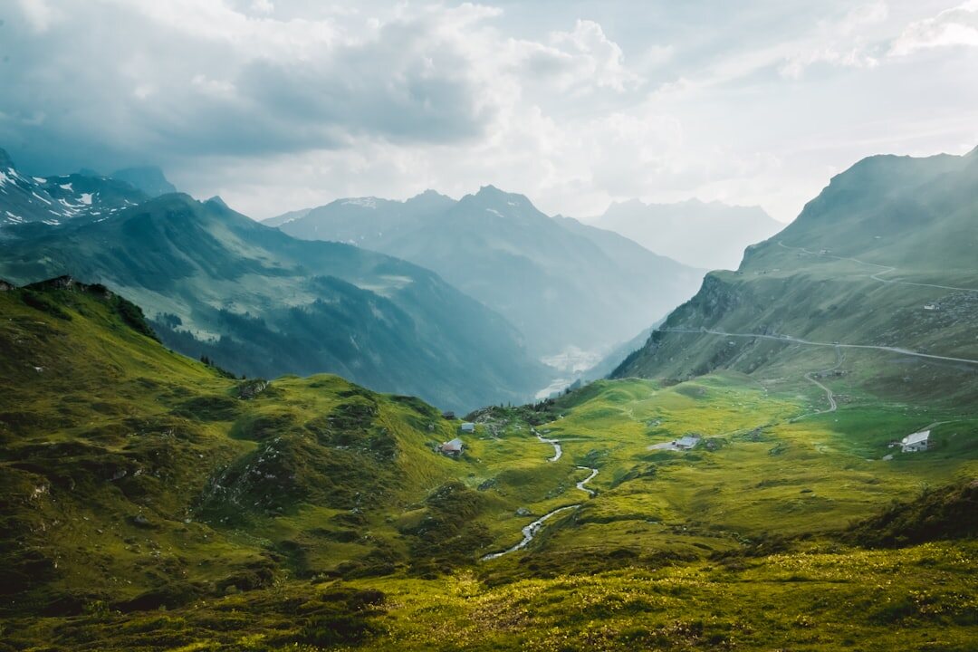 swiss alps landscape with city